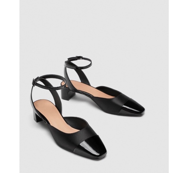 black mid heel slingback shoes